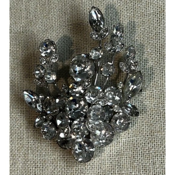 Vintage Eisenberg Crystal Prong Rhinestone Floral Wreath Brooch Pin Rhodium - Picture 8 of 13